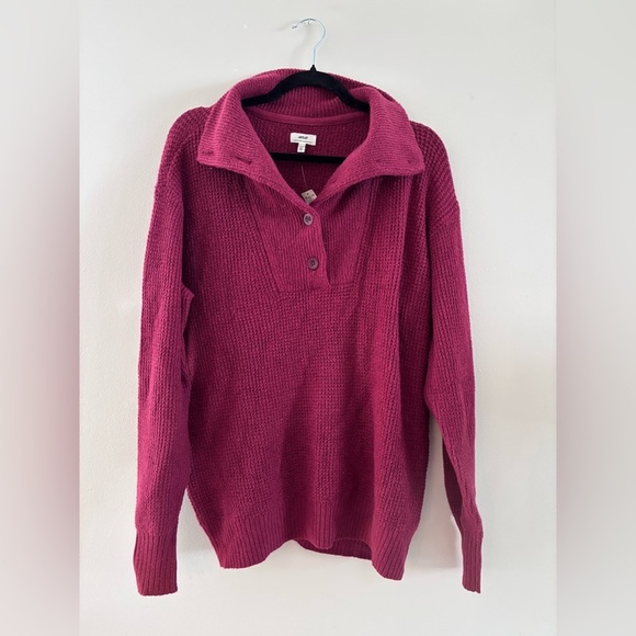 aerie Sweaters - NWT Aerie Fuchsia Knit Oversized Pullover Sweater with Buttoned Collar, XS